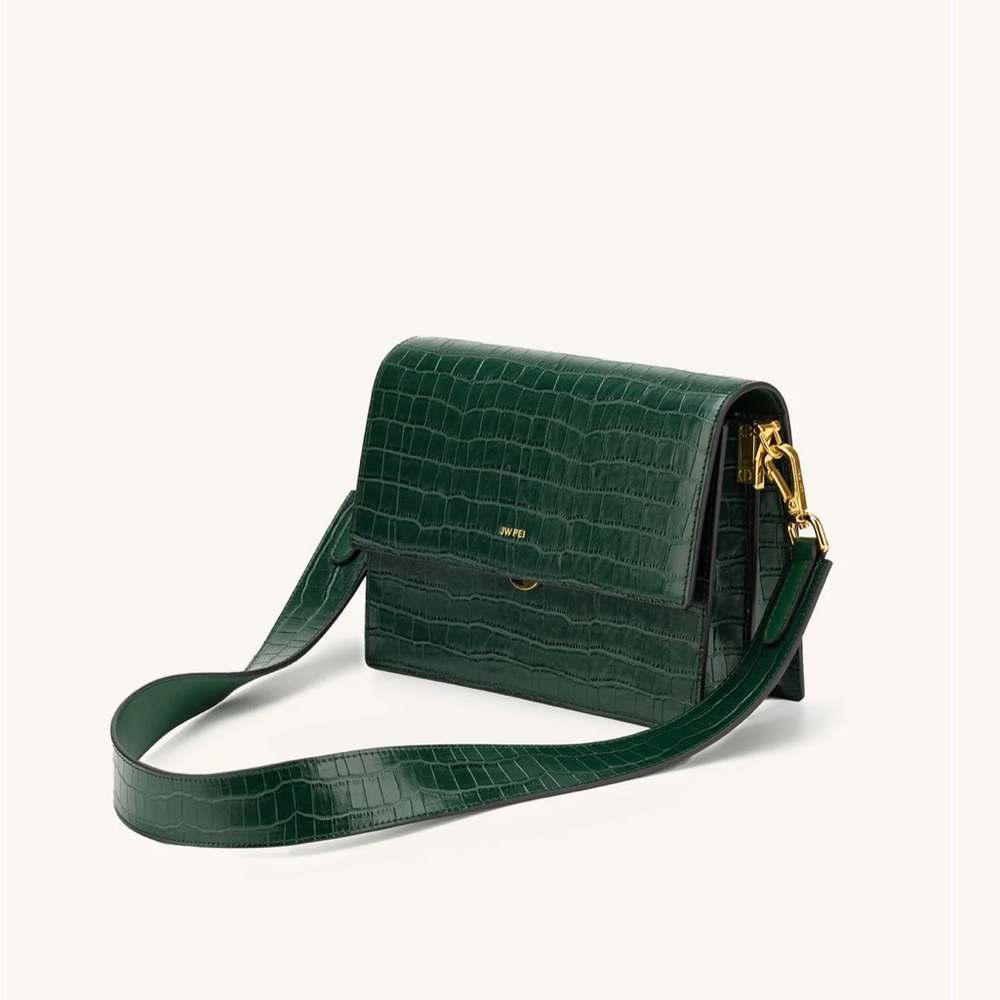 JW PEI Flap Crossbody - Dark Green Croc NWOT